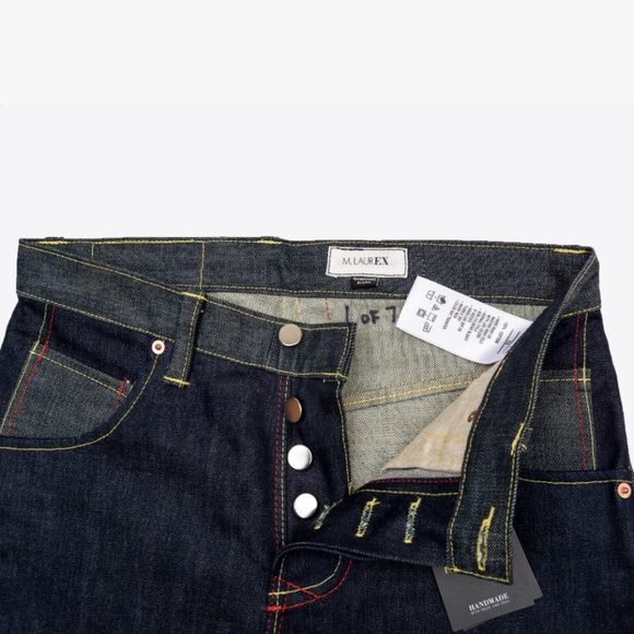 M. LAUREX HANDMADE TWO-TONE SELVEDGE DENIM JEANS - Picture 6 of 8